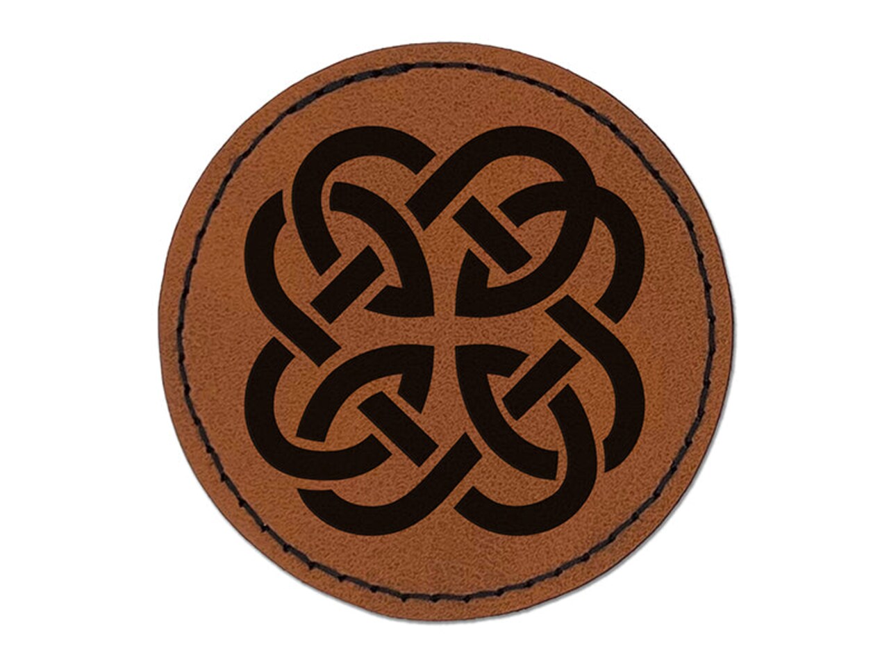 Clover Irish Celtic Knot Round Iron-On Engraved Faux Leather Patch Applique - 2.5"